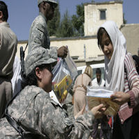 Children receiving their school supplies